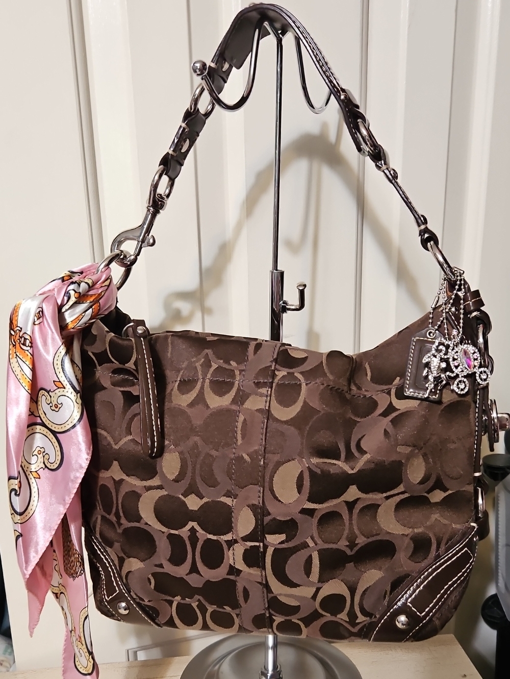Coach EUC Carly Brown Signature Jacquard Shoulder Bag